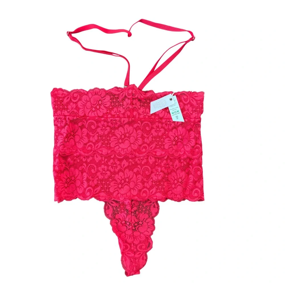 We are HAH Cigar Panty High Waisted Thong Red Lace Adjustable Straps M NEW